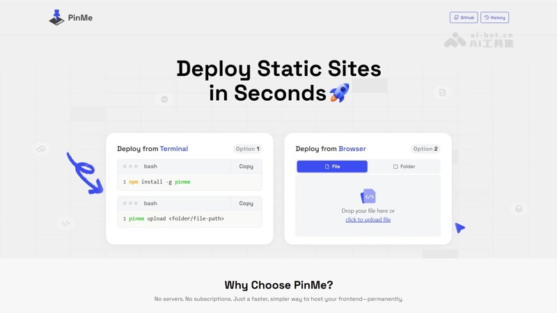 PinMe – 开源的静态网站部署工具，永久托管前端项目
