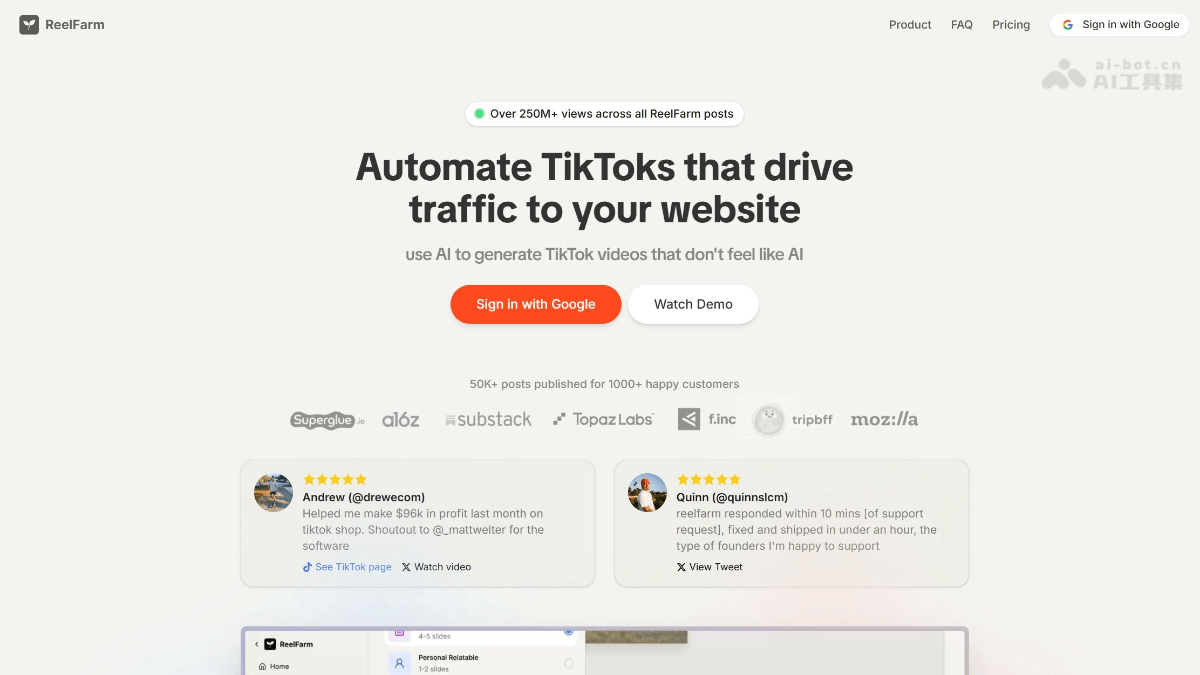 ReelFarm – 专注于TikTok的AI视频生成与自动化发布工具