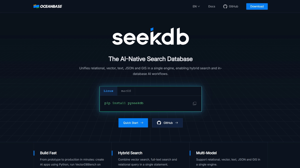 Seekdb – 蚂蚁OceanBase开源的AI原生混合搜索数据库