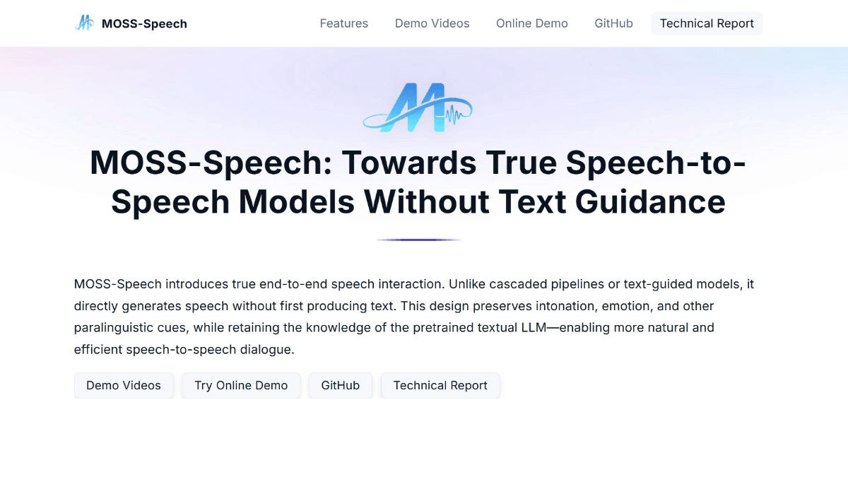 复旦大学发布MOSS-Speech：国产开源语音到语音大模型，实现高质量语音转换与生成