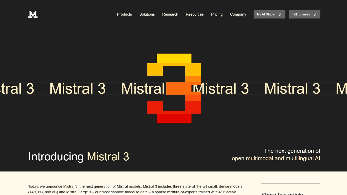 Mistral 3 – Mistral AI发布开源的最新多模态大模型系列